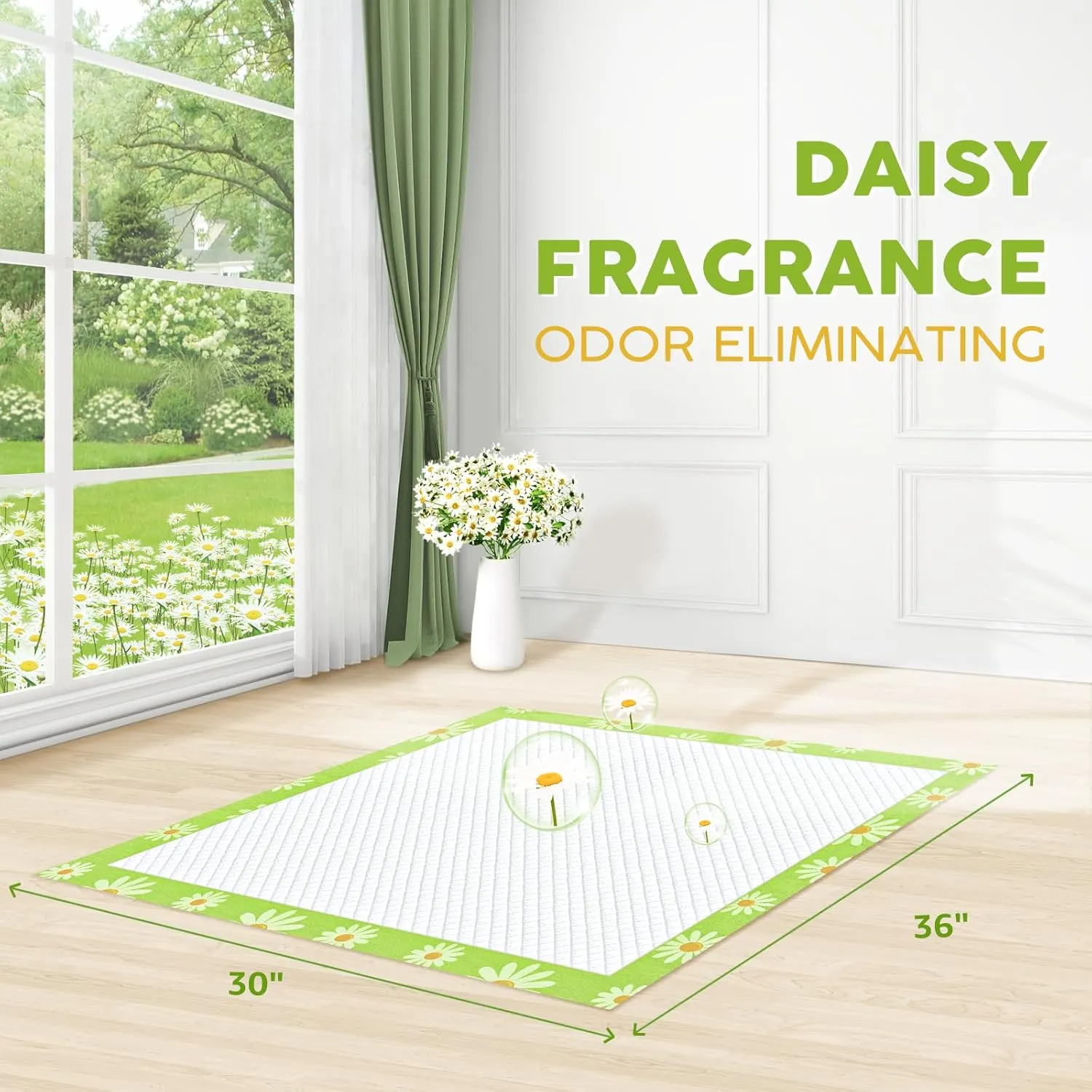 CROCI Dog Pads Daisy Fragrance 30x36in Puppy Pads, Odor Eliminating Pee Pads for Dogs Super Absorption Up to 10 Cups Urine, Leak-Poof & Quick Dry Dog Pee Pads Disposable (40 Counts)