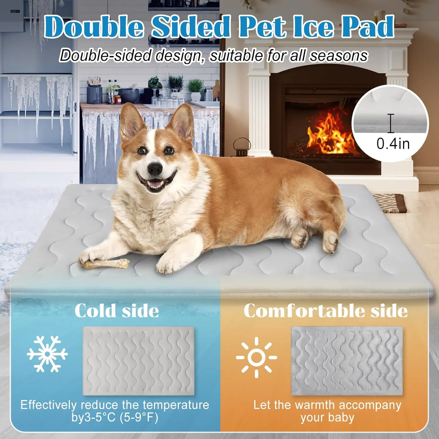 Dog Cooling Mat, 36" x 23" Medium Cooling Mat Reversible for Extra Large Dog (Cool & Warm), Q-MAX>0.5 Ice Cool Fabric Thicken Waterproof Foldable Pet Pad for Dogs Cats in Summer Machine Washable