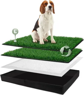Dog Grass Pad with Foldable Dog Litter Box, Large Liner Base (3323) for Balcony, 2 Artficial Grass Pee Pads for Dogs, Pee Pad Holder, Potty Training