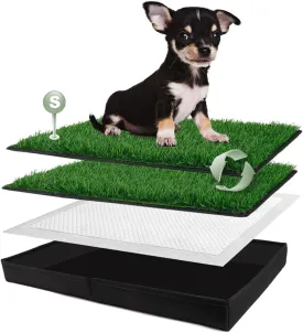 Dog Grass Pad with Foldable Dog Litter Box, Small Liner Base (2315) for Balcony, 2 Artficial Grass Pee Pads for Dogs, Pee Pad Holder, Potty Training Dog Grass Pad with Foldable Dog Litter Box, Small Liner Base (2315) for Balcony, 2 Artficial Grass Pee Pads for Dogs, Pee Pad Holder, Potty Training