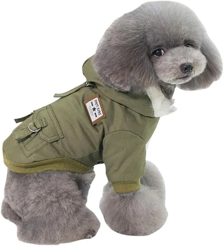 Dog Hoodies, Rdc Pet Work Clothes, Thickened Dog Overall, Dog Military Uniform, Army Hoodie Sweater, Cotton Jacket Fur Coat for Small Dog & Medium Dog & Cat (Green,XXL)
