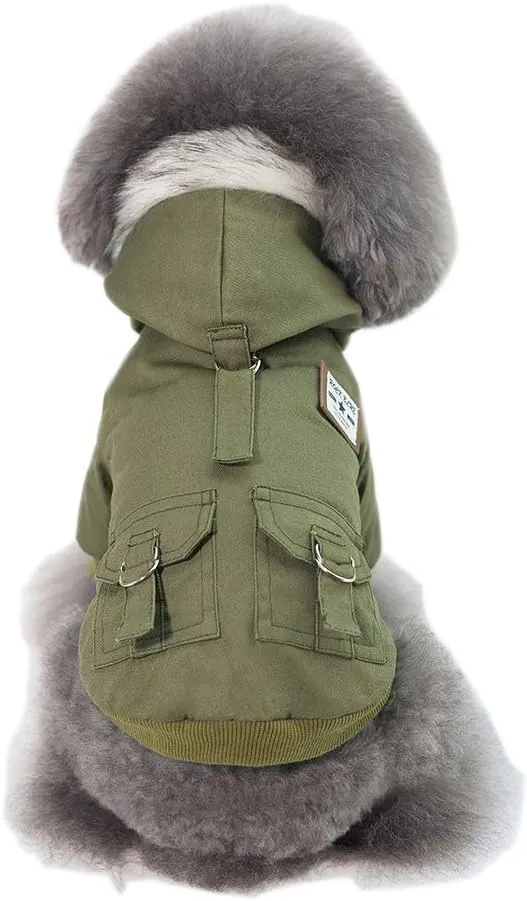 Dog Hoodies, Rdc Pet Work Clothes, Thickened Dog Overall, Dog Military Uniform, Army Hoodie Sweater, Cotton Jacket Fur Coat for Small Dog & Medium Dog & Cat (Green,XXL)