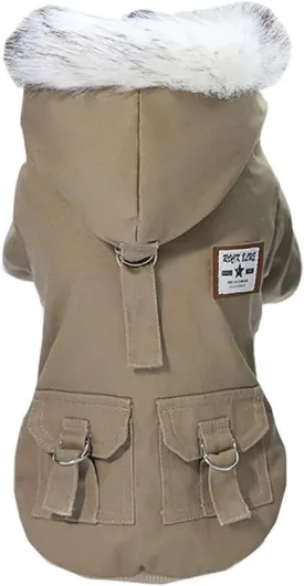 Dog Hoodies, Work Clothes, Thickened Dog Overall, Dog Military Uniform, Army Hoodie Sweater, Cotton Jacket Fur Coat for Small Dog & Medium Dog & Cat (Khaki,XXL)