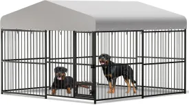 Dog Kennel Outdoor, Heavy Duty Metal Dog House with 2 Stainless Bowls,Feeding Door,Waterproof Roof Cover and Secure Lock,Rust Resistance Metal Dog Playpen Fence,for Garden Backyard (10x10FT)