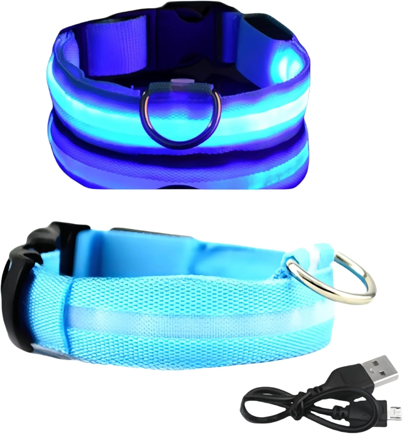 Dog LED Light-UP Nylon Collars, Glow-in-The-Dark USB Rechargeable Collar Dog Night Safety (Blue, XL)