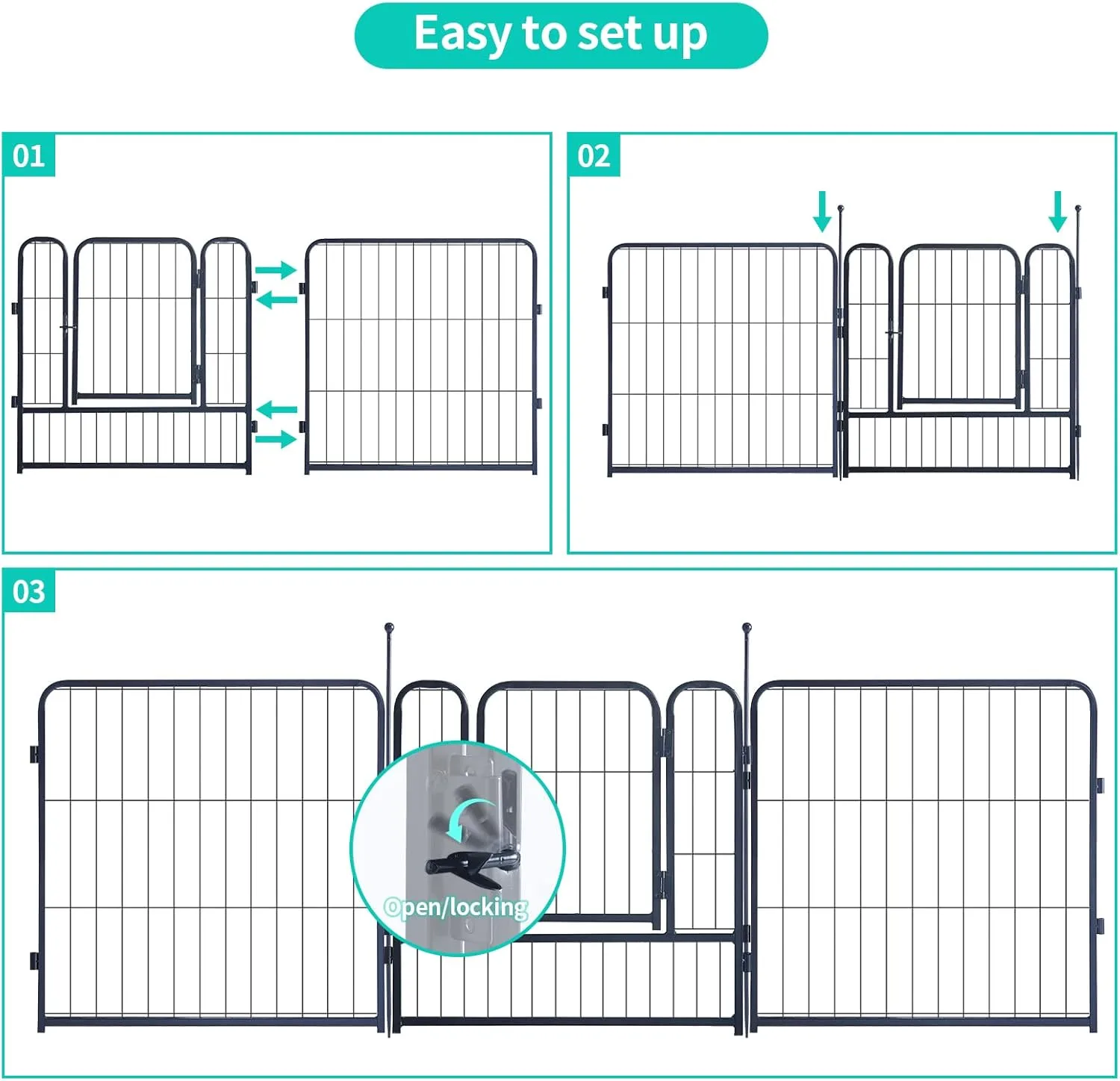 Dog Playpen,Portable Outdoor Dog Fence, Dog Playpen for Large/Medium/Small Dogs, Dog Fences for The Yard,with Doors Foldable Metal (32 inch, 06 Panels)