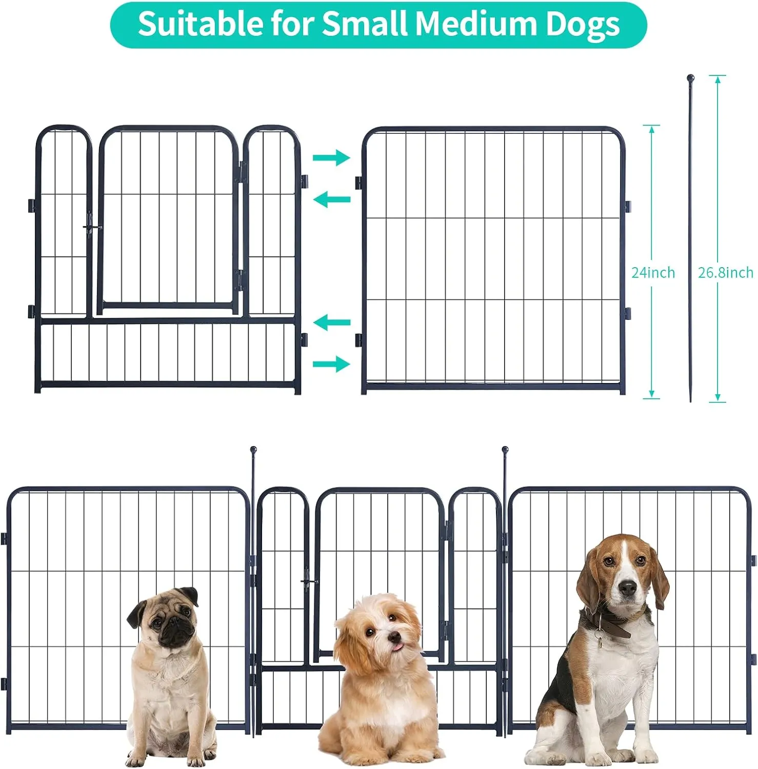 Dog Playpen,Portable Outdoor Dog Fence, Dog Playpen for Large/Medium/Small Dogs, Dog Fences for The Yard,with Doors Foldable Metal (32 inch, 06 Panels)