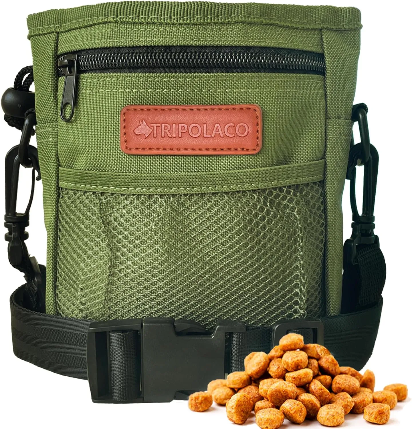 Dog Treat Pouch, Large Treat Pouches for Pet Training with Multiple Pockets, Built-in Poop Bag Dispenser & Phone Holder, 3 Wear Styles, Ideal Dog Treat Bag for Training & Walks, Green