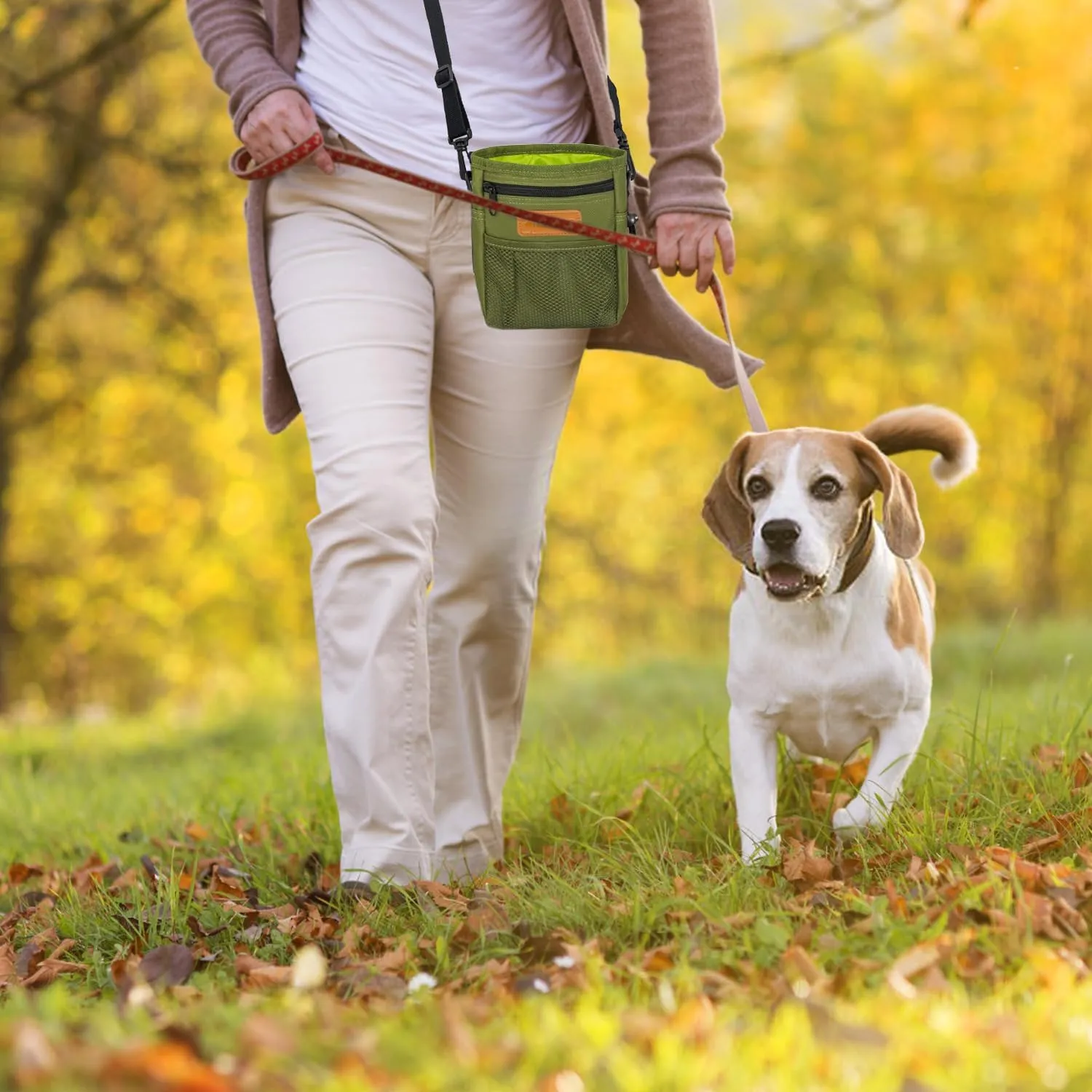 Dog Treat Pouch, Large Treat Pouches for Pet Training with Multiple Pockets, Built-in Poop Bag Dispenser & Phone Holder, 3 Wear Styles, Ideal Dog Treat Bag for Training & Walks, Green