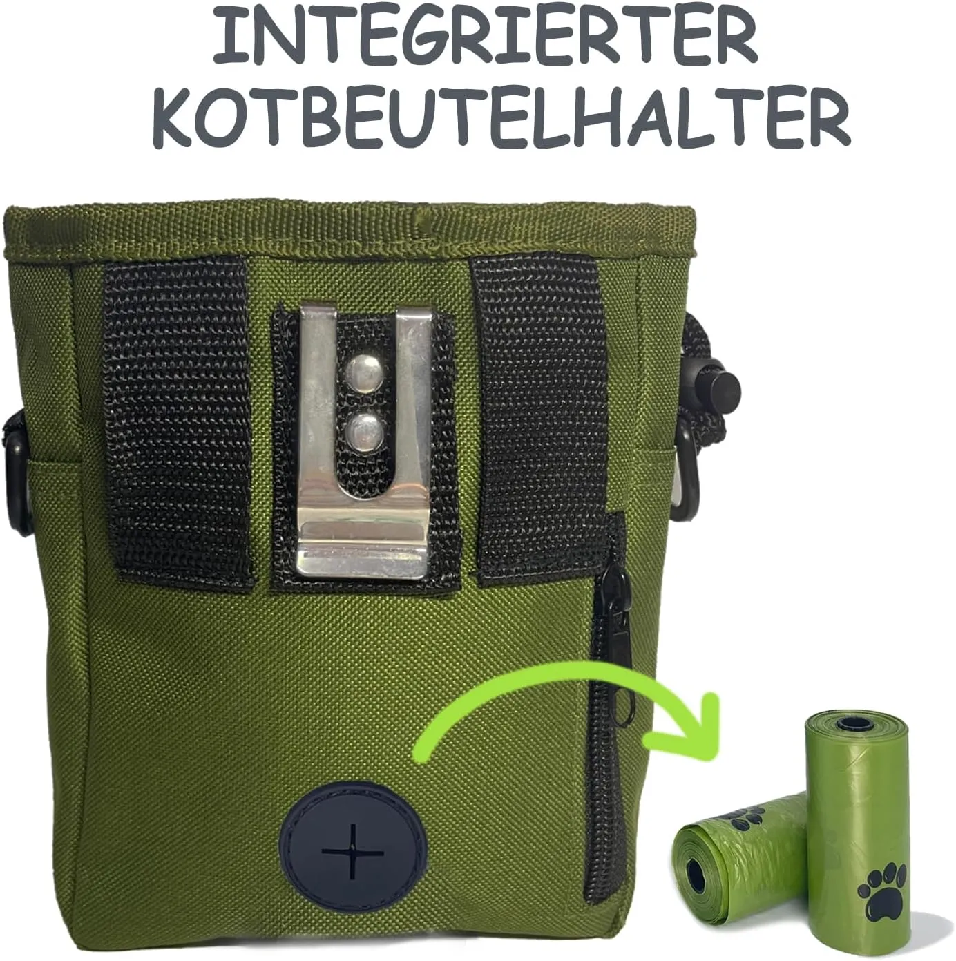 Dog Treat Pouch, Large Treat Pouches for Pet Training with Multiple Pockets, Built-in Poop Bag Dispenser & Phone Holder, 3 Wear Styles, Ideal Dog Treat Bag for Training & Walks, Green