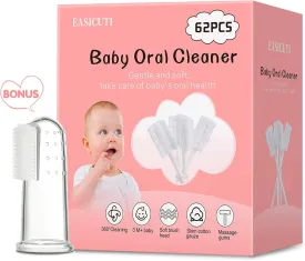 EASICUTI 62PCS Baby Tongue Cleaner, Baby Oral Cleaner Newborn Baby Toothbrush,Disposable Infant Toothbrush Clean Mouth,Gauze Gum Clean Stick Dental Care for 0-36 Month  1 Finger Toothbrush with Case