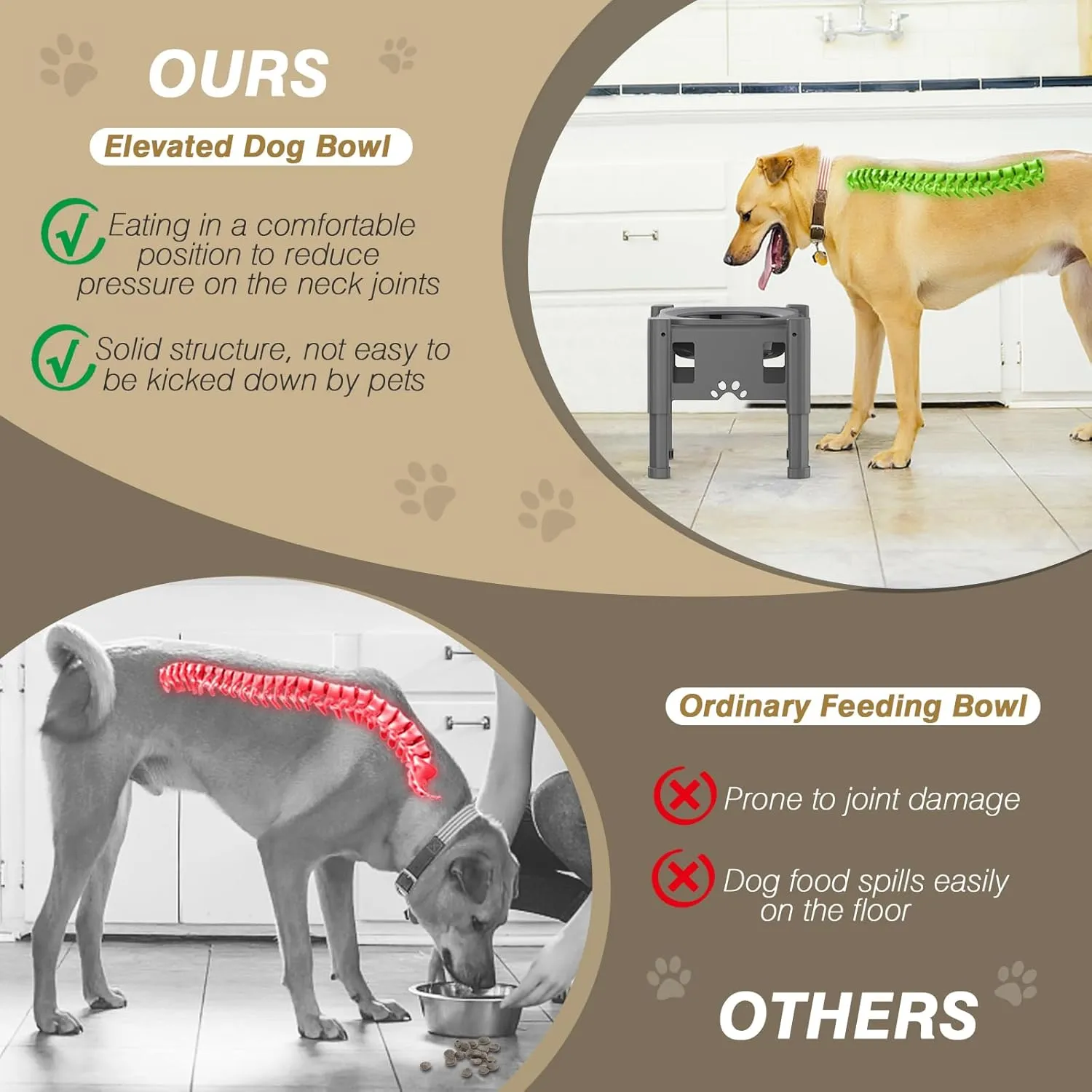 Elevated Slow Feeder Bowls, Adjustable Dog Slow Feeder with 3 Heights (6.1", 7.7", 9.3") Non-Slip Stand for Medium Large Breed Dogs, Grey