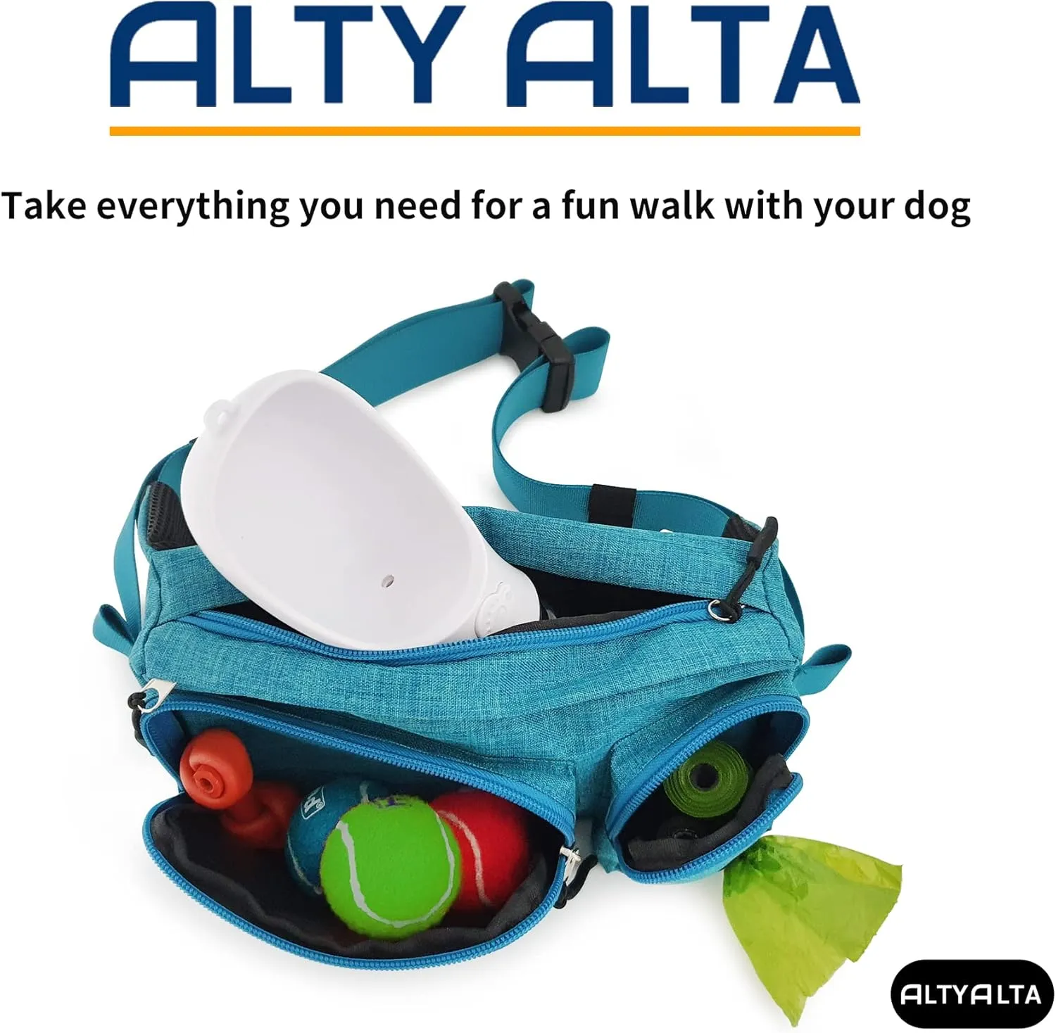 EZ Dog Walking Fanny Pack, Dog Training Treat Pouch, Easy for Walking with Dogs, Belt Bag with 6 Pockets and Waste Bag Dispenser