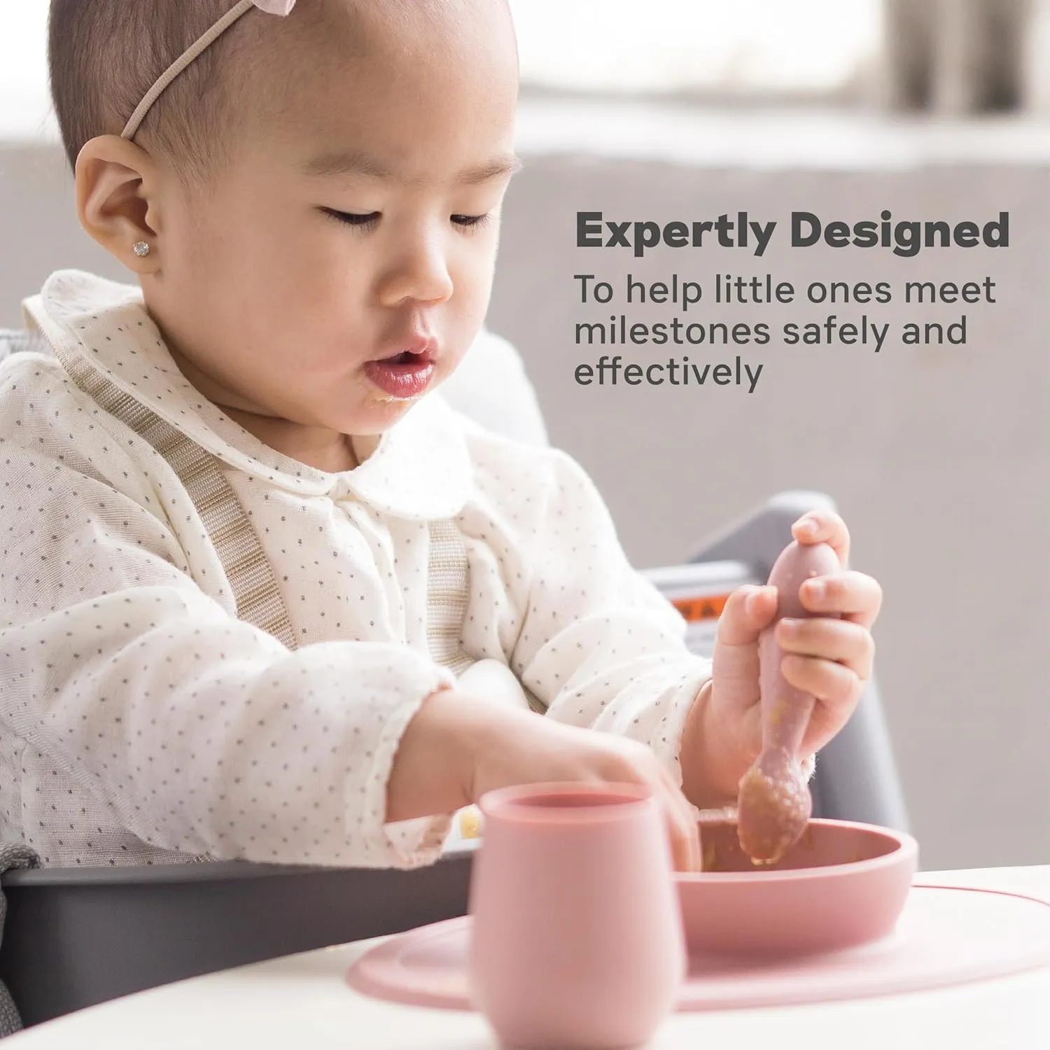 ezpz Tiny Bowl (Blush) - Silicone Suction Placemat   Bowl for Infants - 6 months  - Baby Led Weaning Supplies - Fits All Highchair Trays