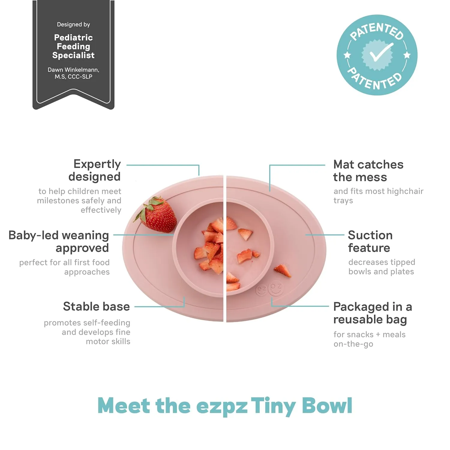 ezpz Tiny Bowl (Blush) - Silicone Suction Placemat   Bowl for Infants - 6 months  - Baby Led Weaning Supplies - Fits All Highchair Trays