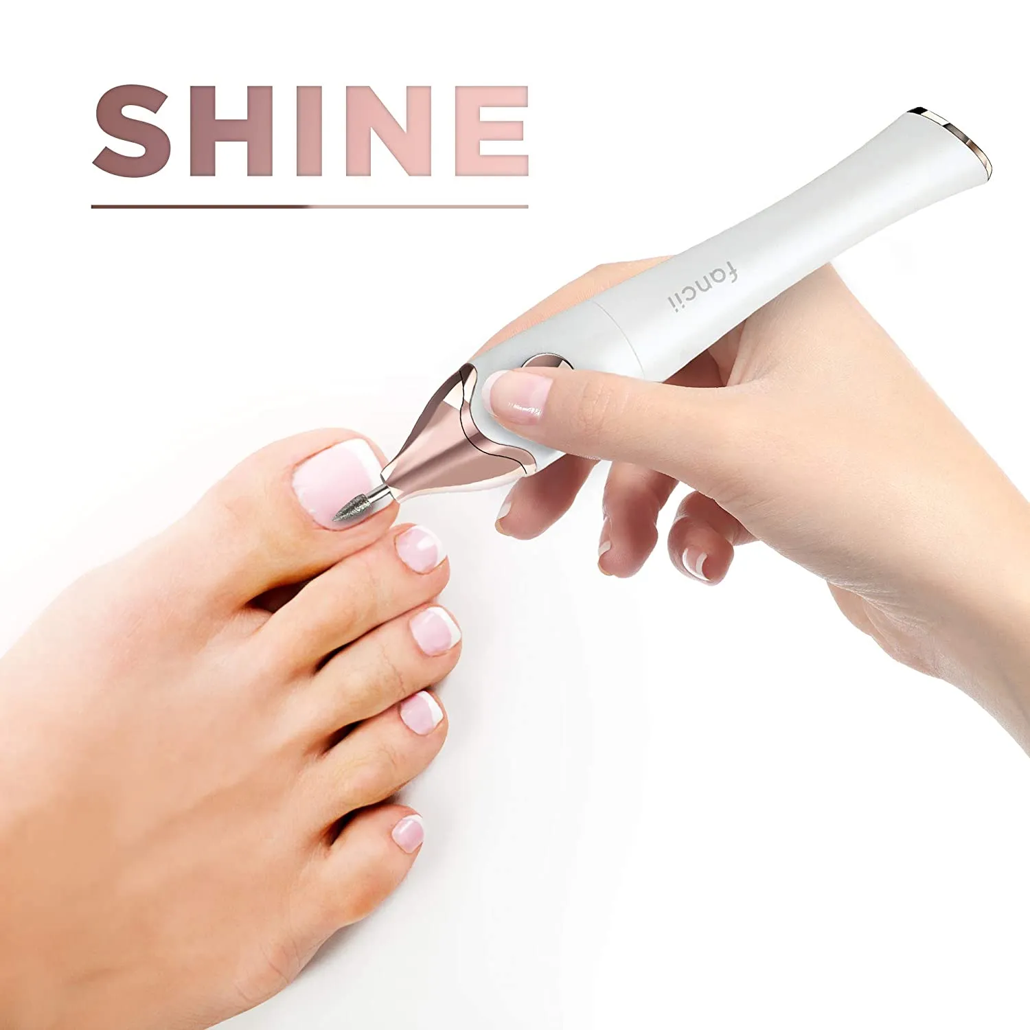 Fancii Professional Electric Manicure & Pedicure Nail File Set with Stand - The Complete Portable Nail Drill System with Buffer, Polisher, Shiner, Shaper and UV Dryer (Champagne Gold)