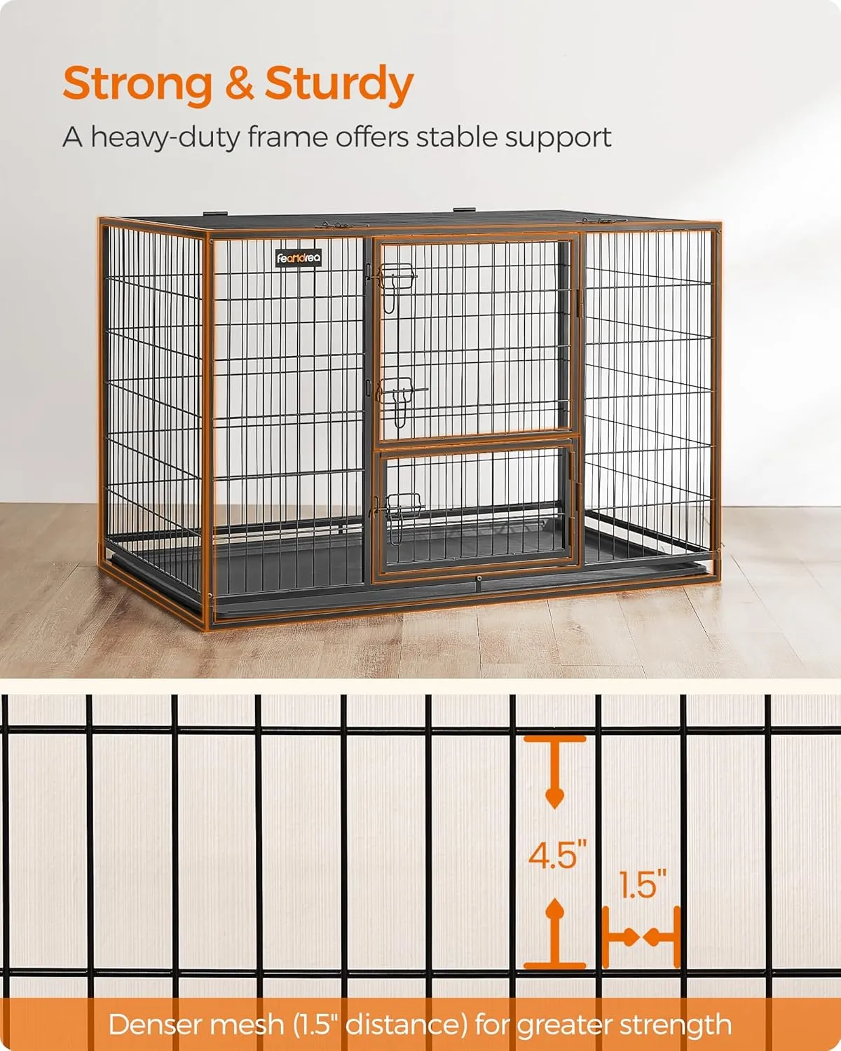 Feandrea Heavy-Duty Dog Crate, Metal Dog Kennel and Cage with Removable Tray, XXL for Large Dogs, 48 x 29.3 x 31.7 Inches, Black UPPD003B01