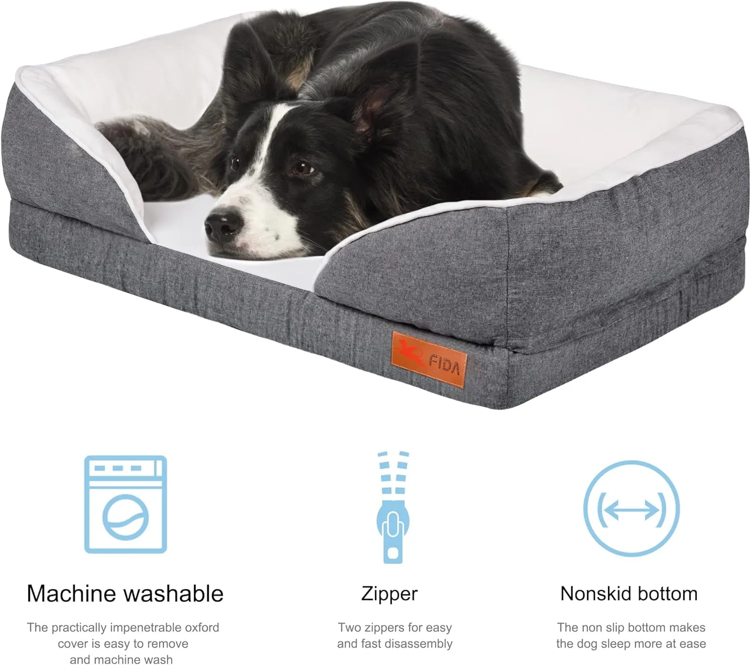 Fida Orthopedic Dog Bed with Memory Foam Base - Dog Lounge Sofa with Removable Washable Cover, Pets Couch Beds for Small/Medium/Large Dogs & Cats (L-35"x26", Black)