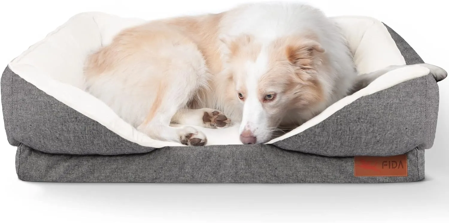 Fida Orthopedic Dog Bed with Memory Foam Base - Dog Lounge Sofa with Removable Washable Cover, Pets Couch Beds for Small/Medium/Large Dogs & Cats (L-35"x26", Black)