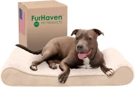 Furhaven Cooling Gel Dog Bed for Large/Medium Dogs w/ Removable Washable Cover, For Dogs Up to 38 lbs - Ultra Plush Faux Fur & Suede Luxe Lounger Contour Mattress - Cream, Large