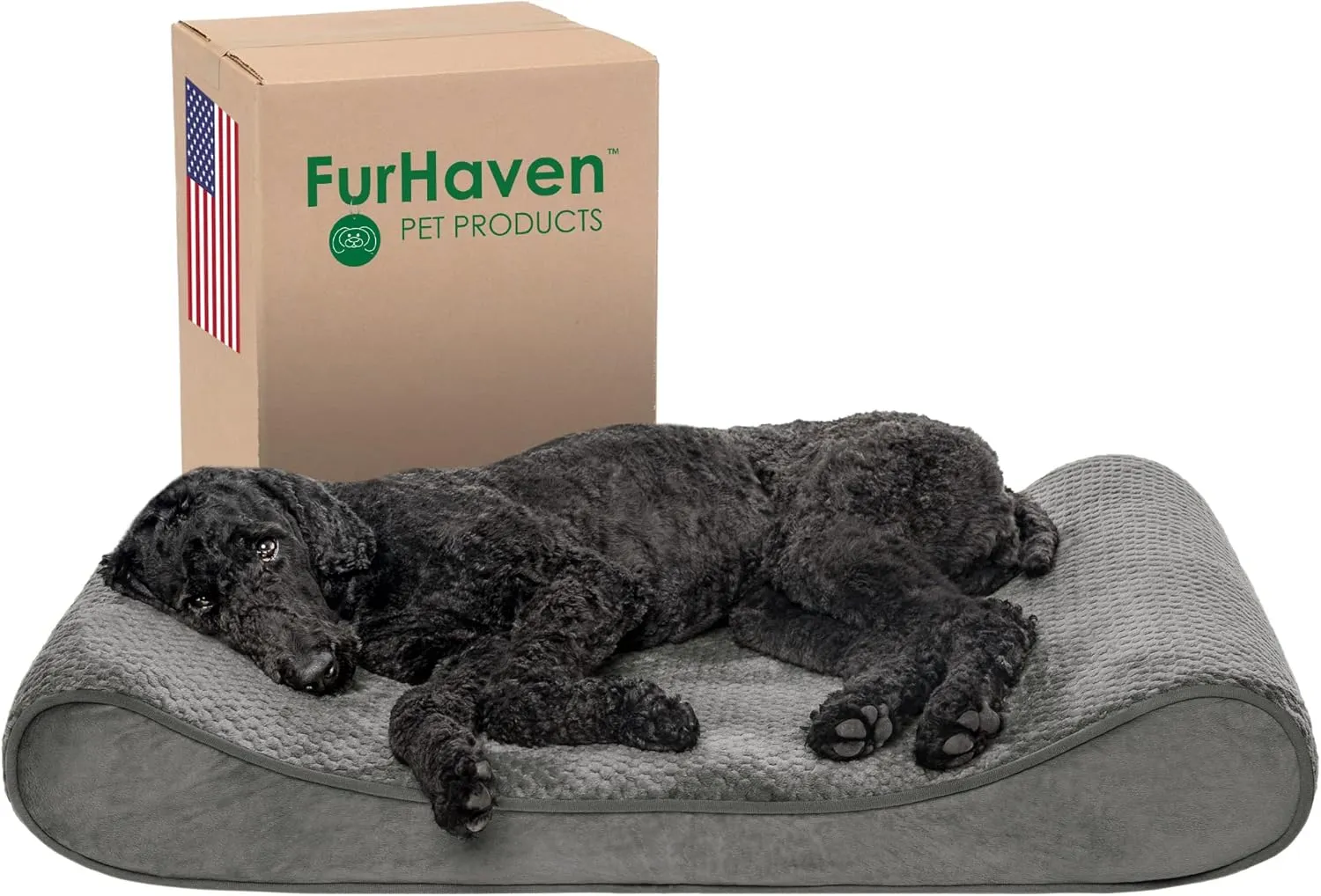 Furhaven Orthopedic Dog Bed for Large/Medium Dogs w/ Removable Washable Cover, For Dogs Up to 38 lbs - Minky Plush & Velvet Luxe Lounger Contour Mattress - Gray, Large
