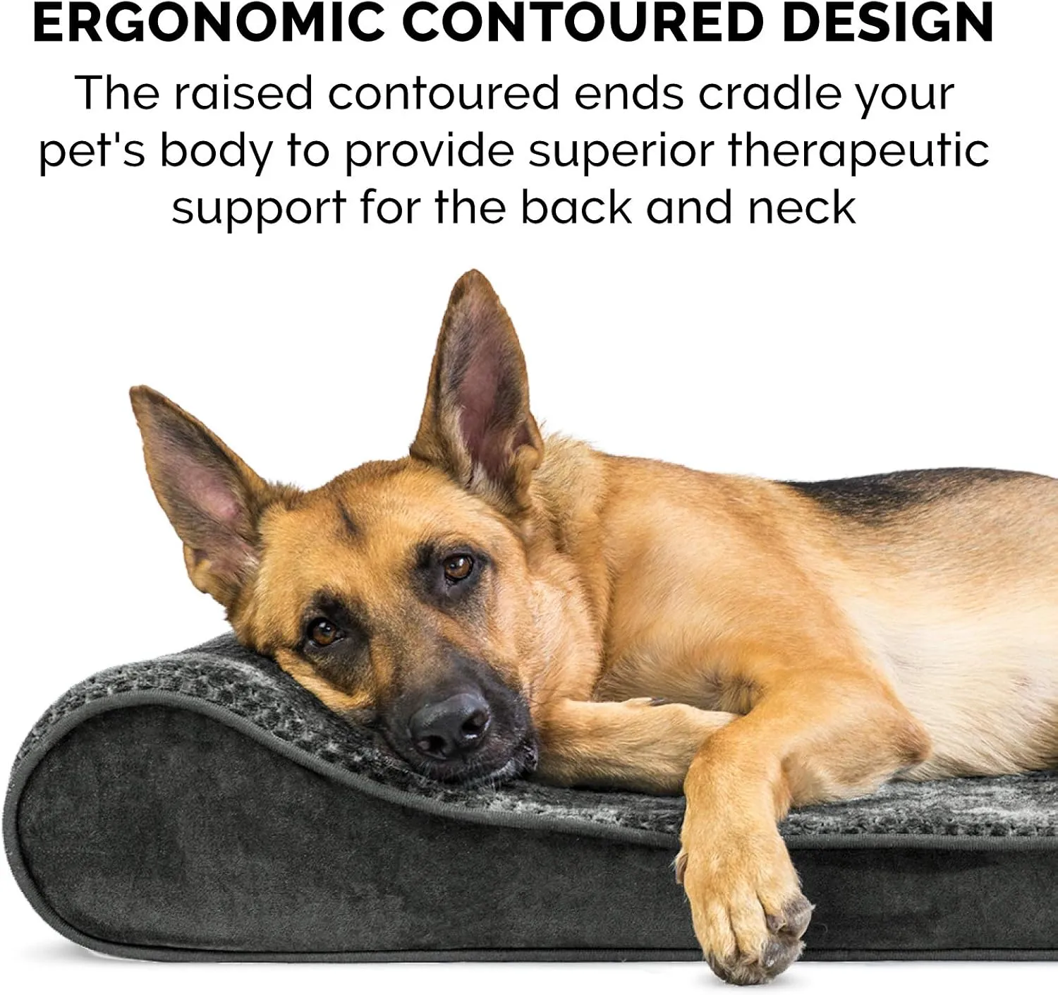 Furhaven Orthopedic Dog Bed for Large/Medium Dogs w/ Removable Washable Cover, For Dogs Up to 38 lbs - Minky Plush & Velvet Luxe Lounger Contour Mattress - Gray, Large