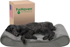 Furhaven Orthopedic Dog Bed for Large/Medium Dogs w/ Removable Washable Cover, For Dogs Up to 38 lbs - Minky Plush & Velvet Luxe Lounger Contour Mattress - Gray, Large