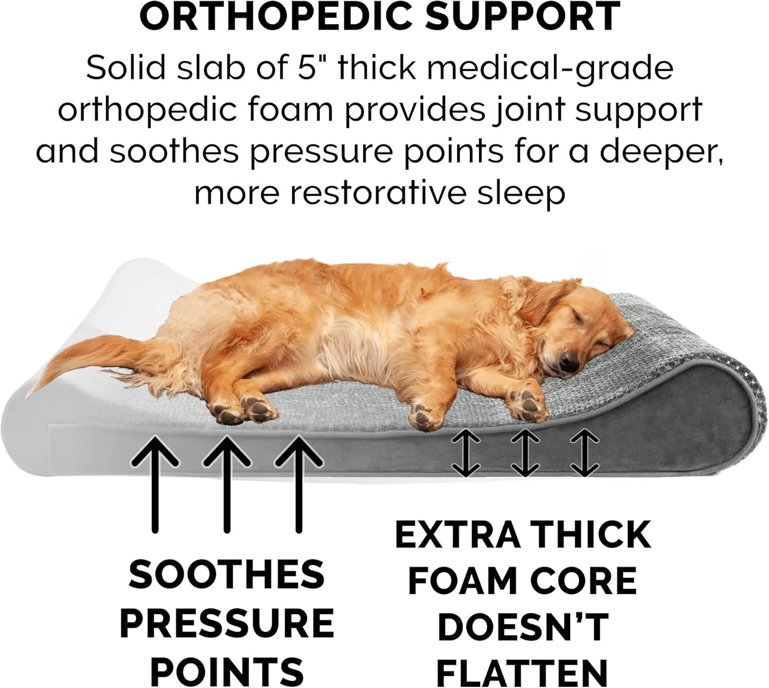 Furhaven Orthopedic Dog Bed for Large/Medium Dogs w/ Removable Washable Cover, For Dogs Up to 38 lbs - Minky Plush & Velvet Luxe Lounger Contour Mattress - Gray, Large