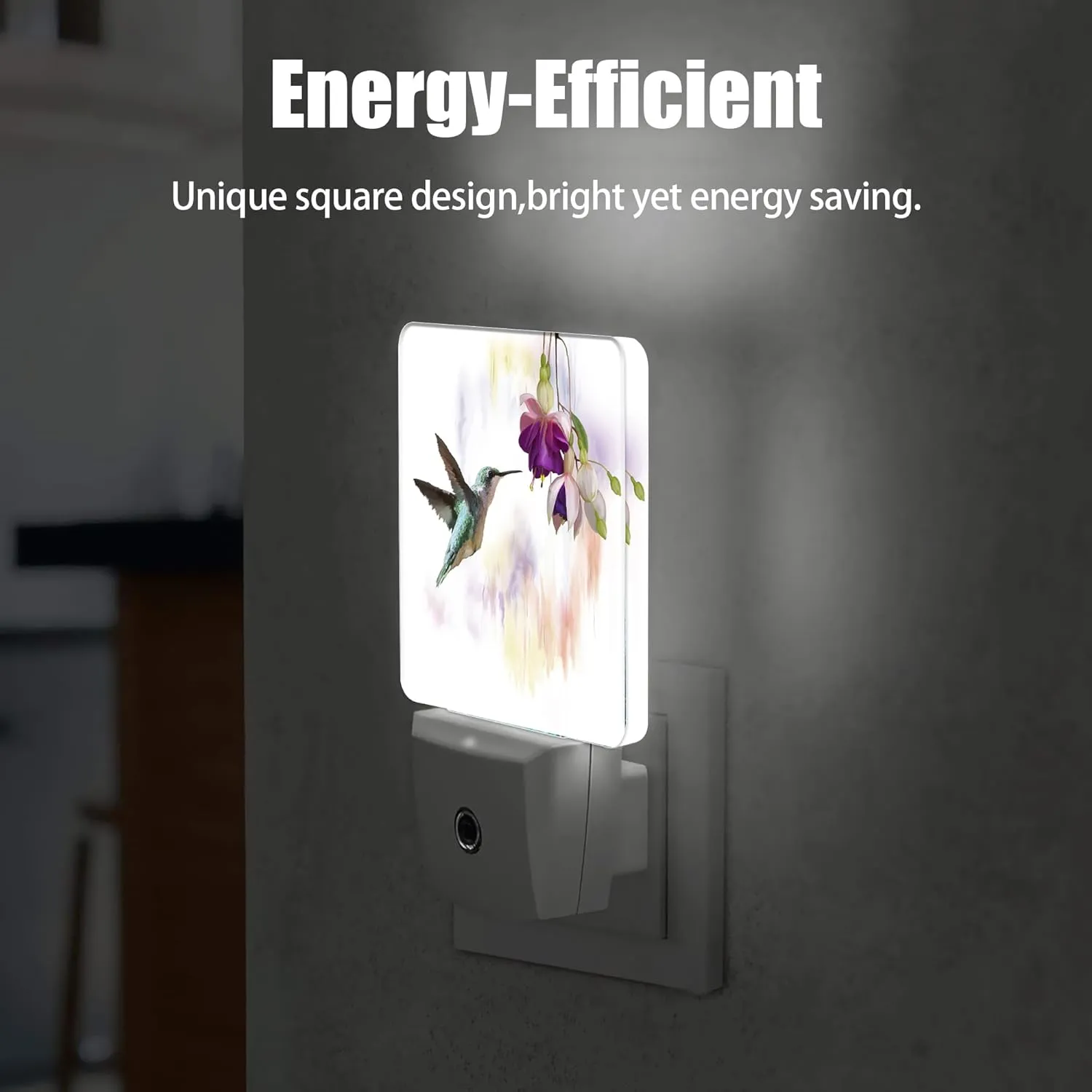 Groovy Hummingbird Flowers Dusk to Dawn Night Light, Auto Sensor Lamp Home Indoor Stairway Kitchen Corridor, Night Lights Plug into Wall Decor, Boys Girls Women Men Room Gifts