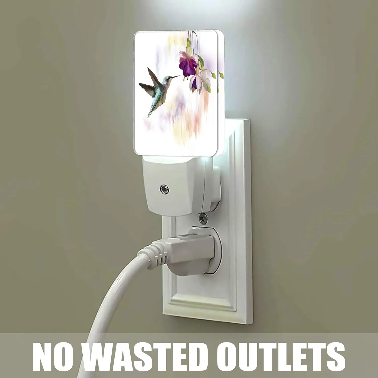 Groovy Hummingbird Flowers Dusk to Dawn Night Light, Auto Sensor Lamp Home Indoor Stairway Kitchen Corridor, Night Lights Plug into Wall Decor, Boys Girls Women Men Room Gifts