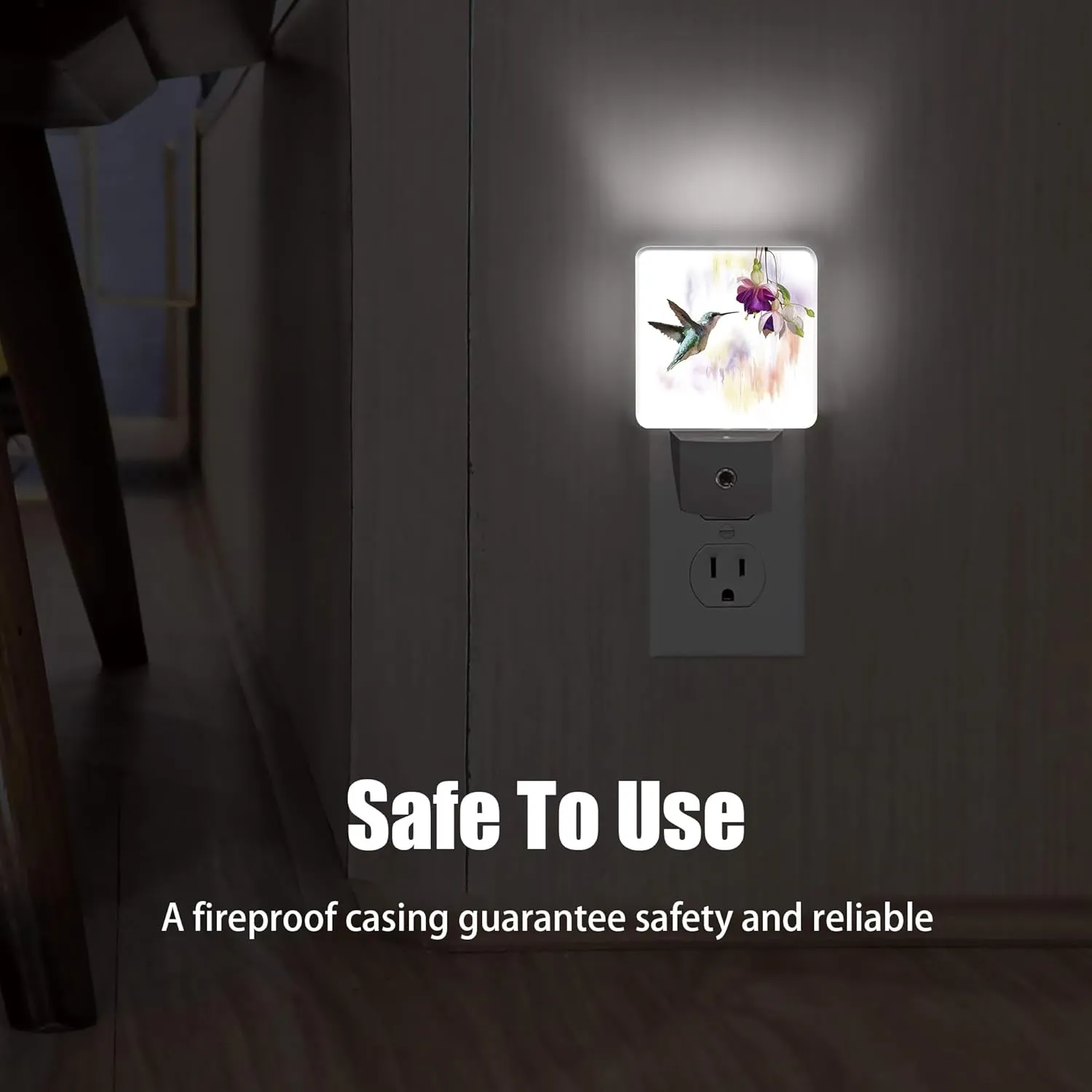 Groovy Hummingbird Flowers Dusk to Dawn Night Light, Auto Sensor Lamp Home Indoor Stairway Kitchen Corridor, Night Lights Plug into Wall Decor, Boys Girls Women Men Room Gifts