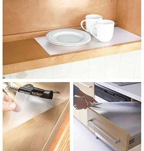 Heart Home Multipurpose Diamond Textured Super Strong Anti-Slip Mat Liner, Size 45X150 Cm (1.50 Meter Roll, White) HEART248