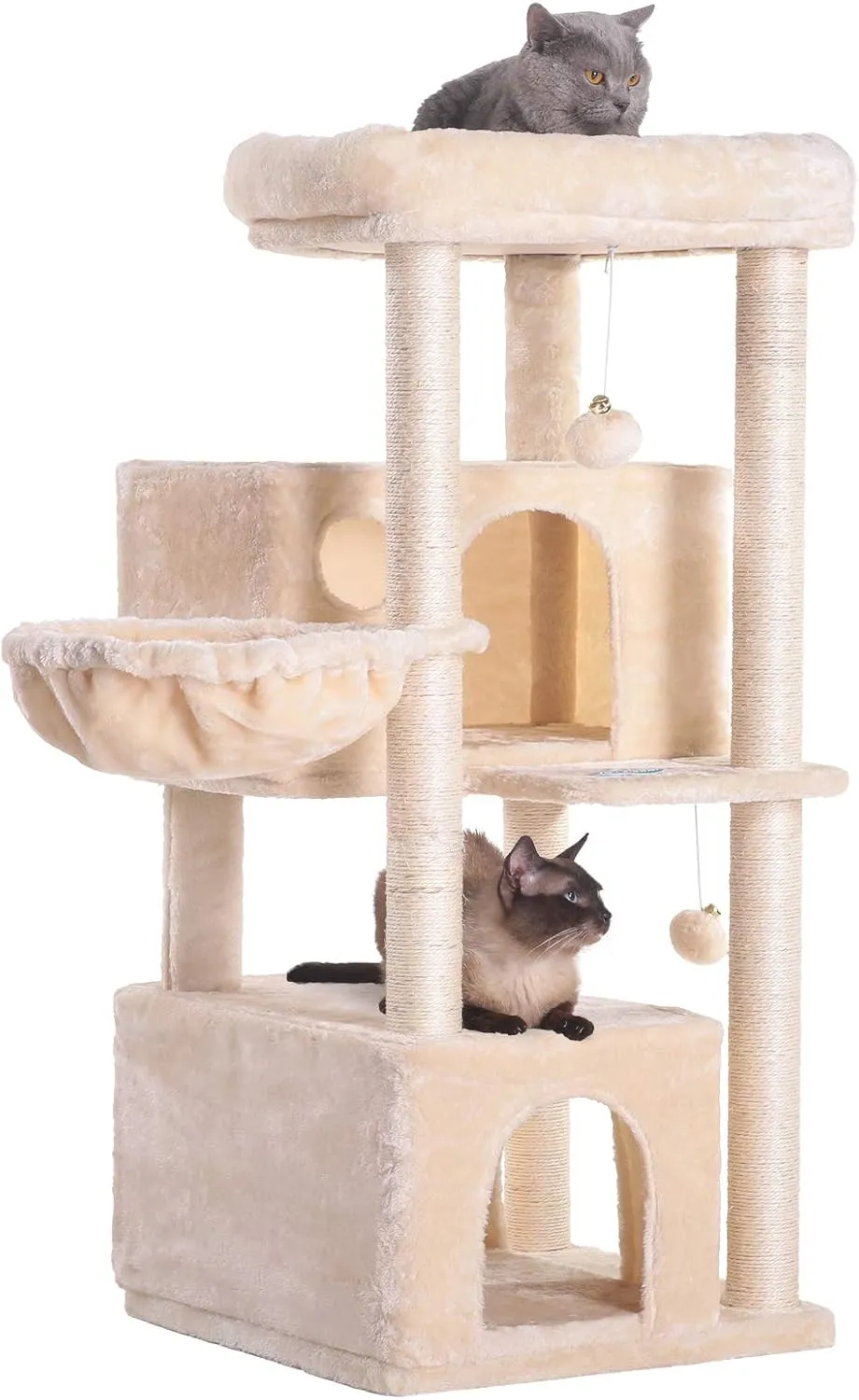 Hey-brother Cat Tree,Multi-Level Cat Condo for Large Cat Tower Furniture with Sisal-Covered Scratching Posts, 2 Plush Condos, Big Plush Perches MPJ011M