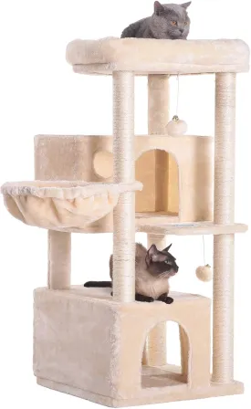 Hey-brother Cat Tree,Multi-Level Cat Condo for Large Cat Tower Furniture with Sisal-Covered Scratching Posts, 2 Plush Condos, Big Plush Perches MPJ011M
