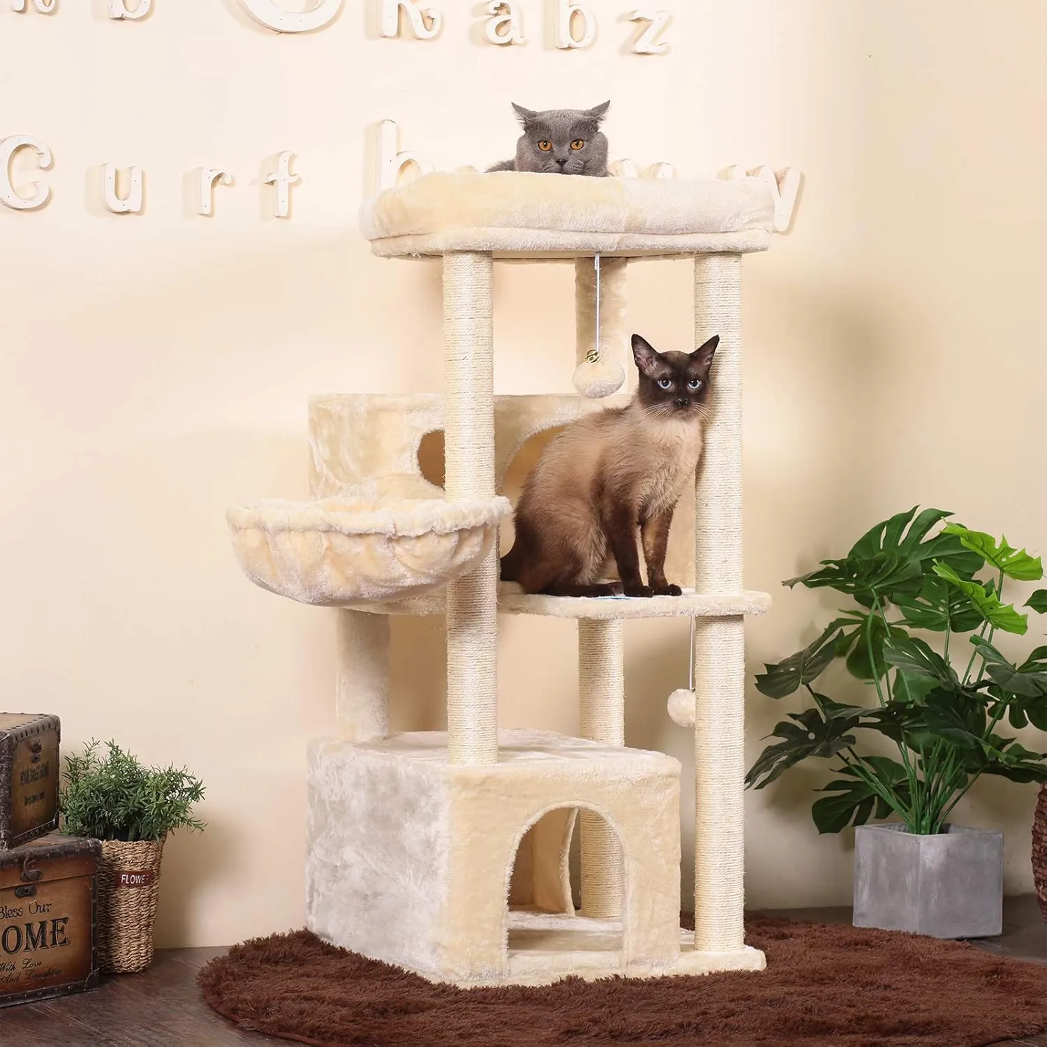 Hey-brother Cat Tree,Multi-Level Cat Condo for Large Cat Tower Furniture with Sisal-Covered Scratching Posts, 2 Plush Condos, Big Plush Perches MPJ011M