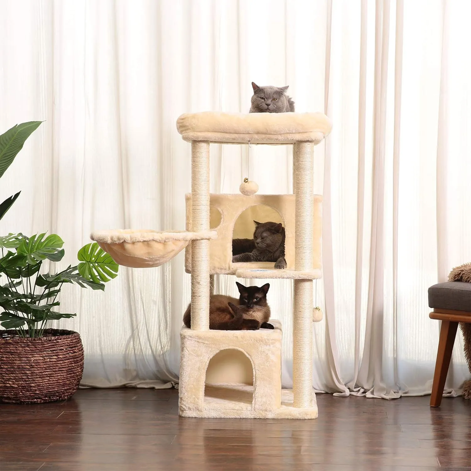Hey-brother Cat Tree,Multi-Level Cat Condo for Large Cat Tower Furniture with Sisal-Covered Scratching Posts, 2 Plush Condos, Big Plush Perches MPJ011M