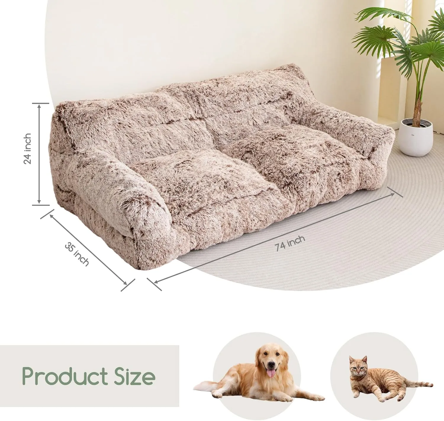 HIGOGOGO Giant Human Dog Sofa Bed, Big Comfy Floor Sofa Couch for Pet Families with Foam Chunk Supportive Mat, Fluffy Faux Fur Orthopedic Dog Bed for Human, XXXL Size, Snow Coffee