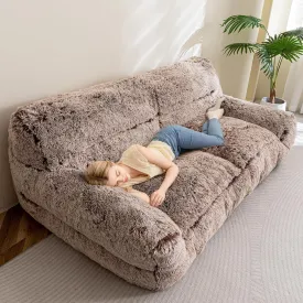 HIGOGOGO Giant Human Dog Sofa Bed, Big Comfy Floor Sofa Couch for Pet Families with Foam Chunk Supportive Mat, Fluffy Faux Fur Orthopedic Dog Bed for Human, XXXL Size, Snow Coffee