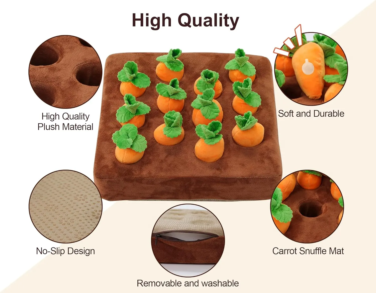 Interactive Dog ToysSqueak Carrot Snuffle Mat for Dogs Plush Puzzle Toys 2 in 1 Non-Slip Nosework Feed Games for Pet Stress Relief with 12 Carrots