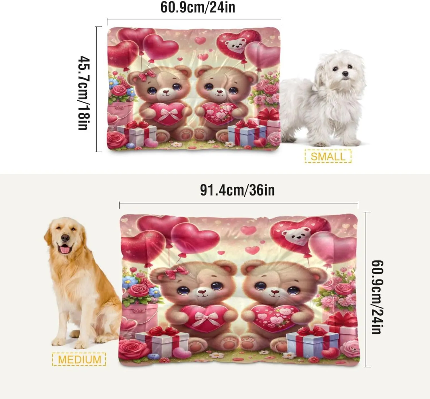 Joko Ivery Bears Heart Valentines Dog Cat Bed for Crate Soft Crate Pad Machine Washable Sleeping Mats Anti Slip Crate Mat for Puppy Dogs Cats Indoor Pet Supplies 2418 in