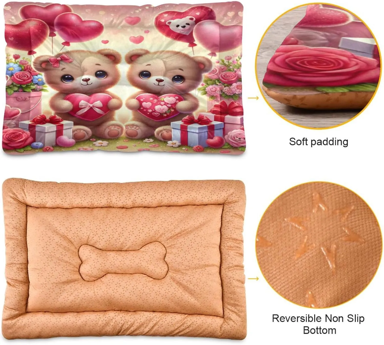 Joko Ivery Bears Heart Valentines Dog Cat Bed for Crate Soft Crate Pad Machine Washable Sleeping Mats Anti Slip Crate Mat for Puppy Dogs Cats Indoor Pet Supplies 2418 in