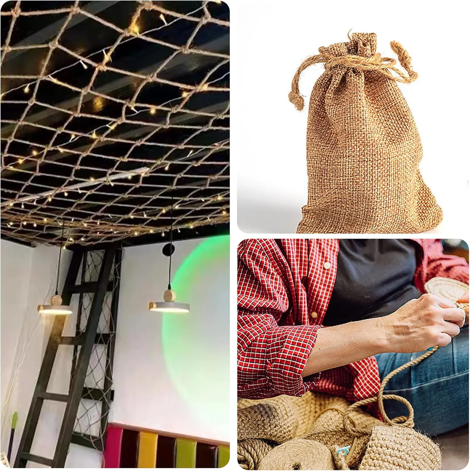 Jute Twine Rope 1/5 Inch 328 ft Natural Twine for Craft Projects Cat Scratcher Scratching Post Tree Gardening Art Artworks Home Decoration Bulk Heavy-Duty Wedding Decor, Brown(5mm,100m)