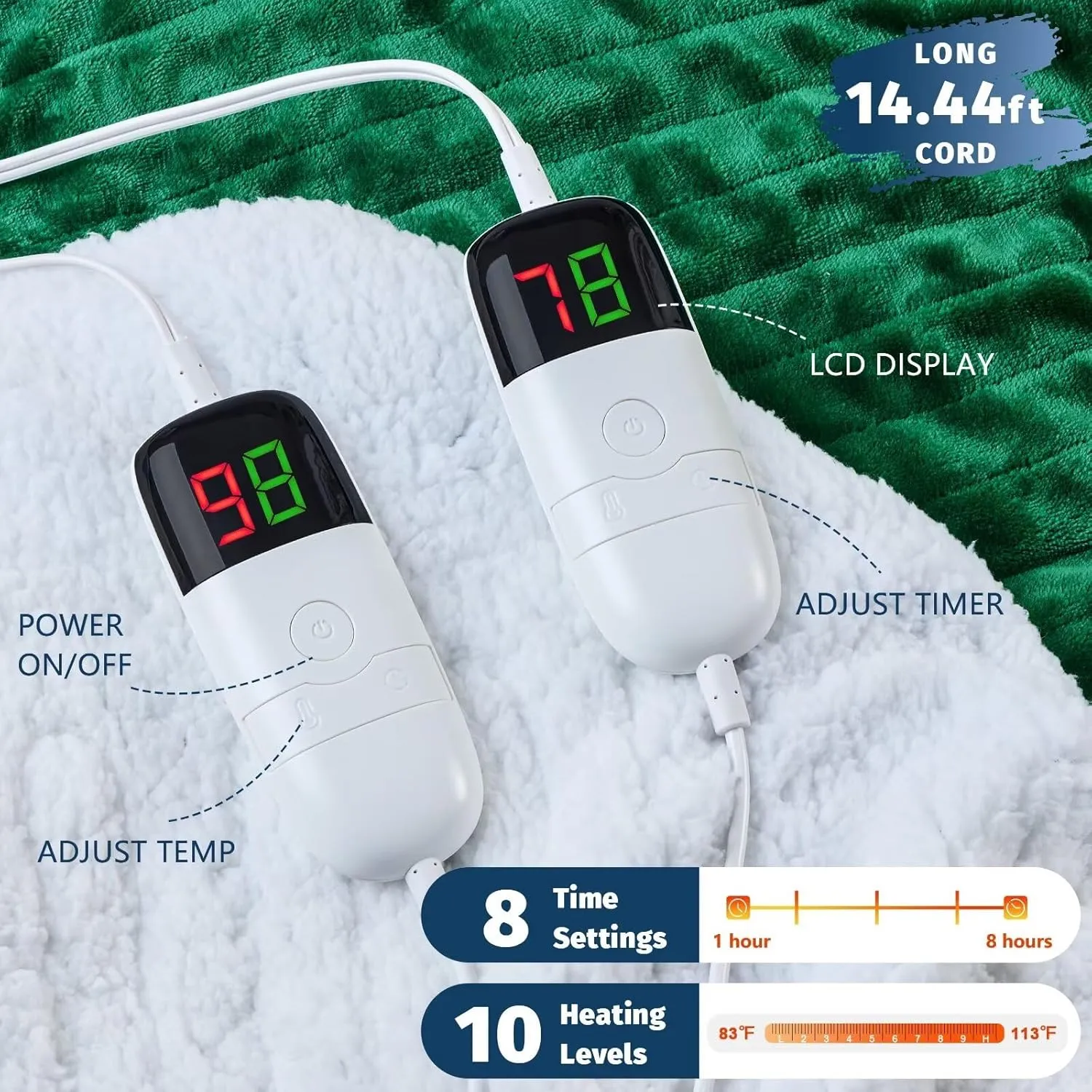 King Size Heated Electric Blanket - 90" x 108" with Dual Control, 10 Heating Levels & 8 Hours Auto Off, Soft Warm Flannel Gifts with Over-Heat Protection, ETL & FCC Certified