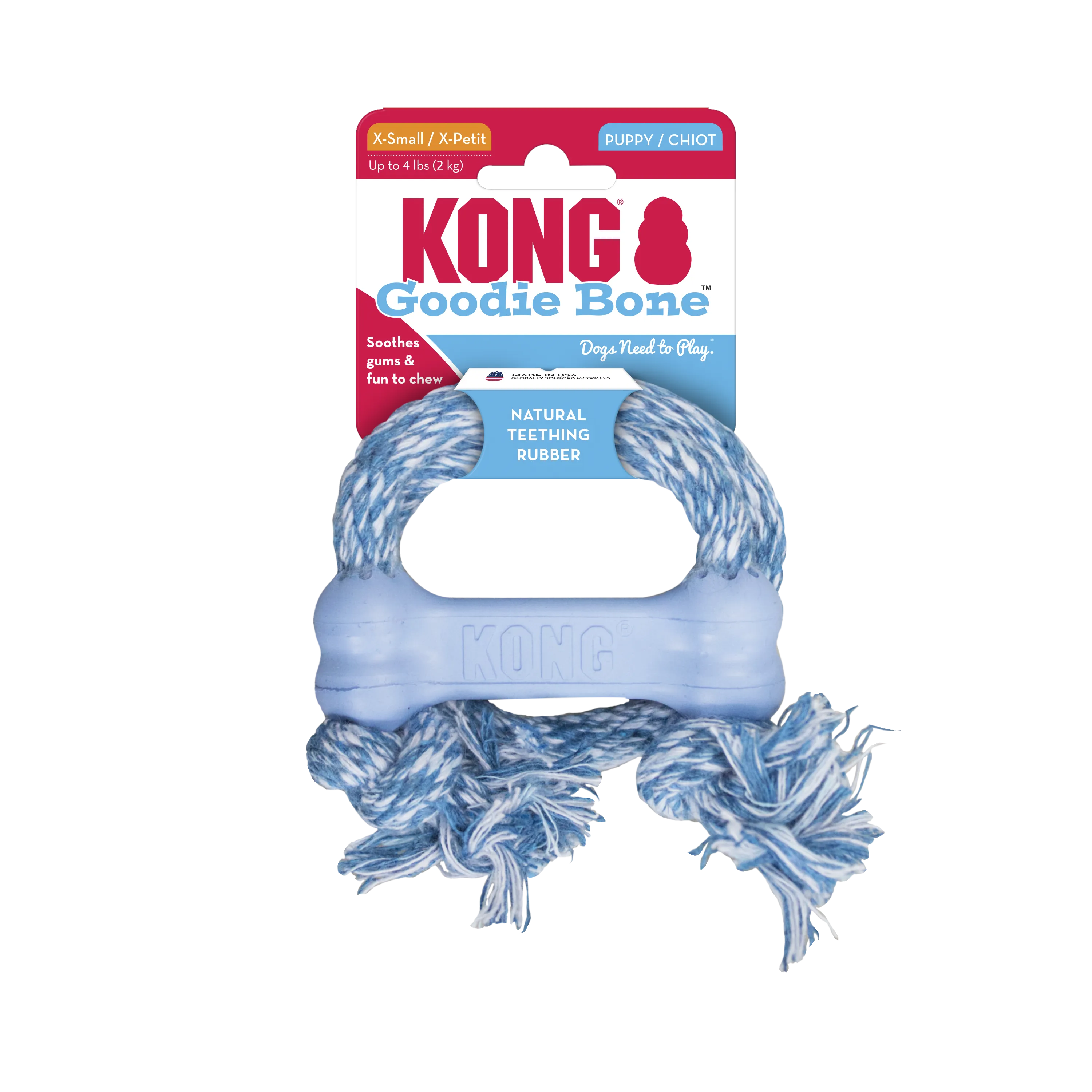 Kong Extra Small Puppy Goodie Bone With Rope, Assorted Colors, Dog Toy