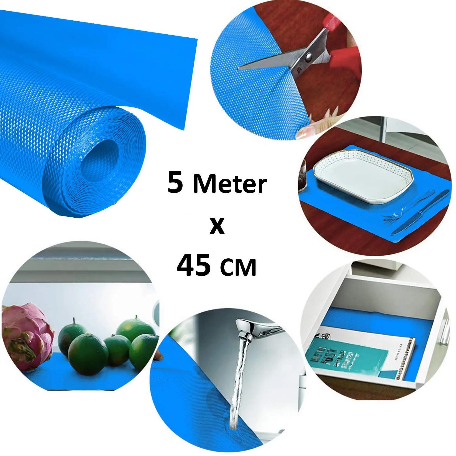 Kuber Industries Multipurpose Textured Super Strong Anti-Slip Mat Liner,Size 45X500 cm (5 Meter Roll, Blue) - CTKTC40260, Standard