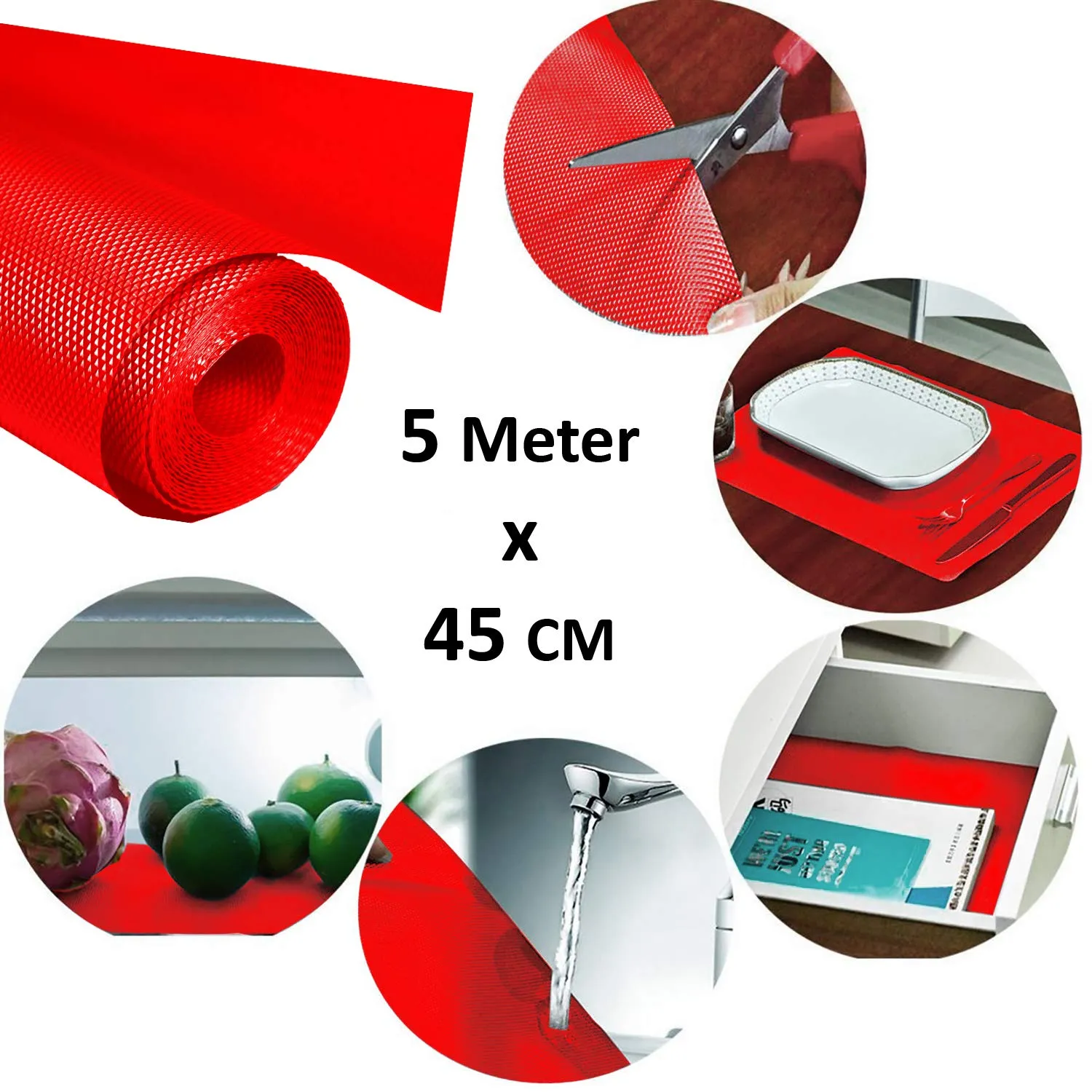Kuber Industries Multipurpose Textured Super Strong Anti-Slip PVC Mat Liner (CTKTC40255, Red, 5 Meter Roll, 45X500 cm)