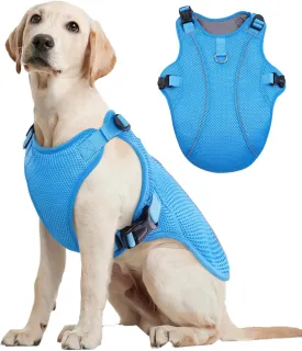 Kuoser Dog Cooling Vest Harness, Large Dog Cooler Jacket with Adjustable Buckle for Outdoor Beach, Hiking, Training Blue XL