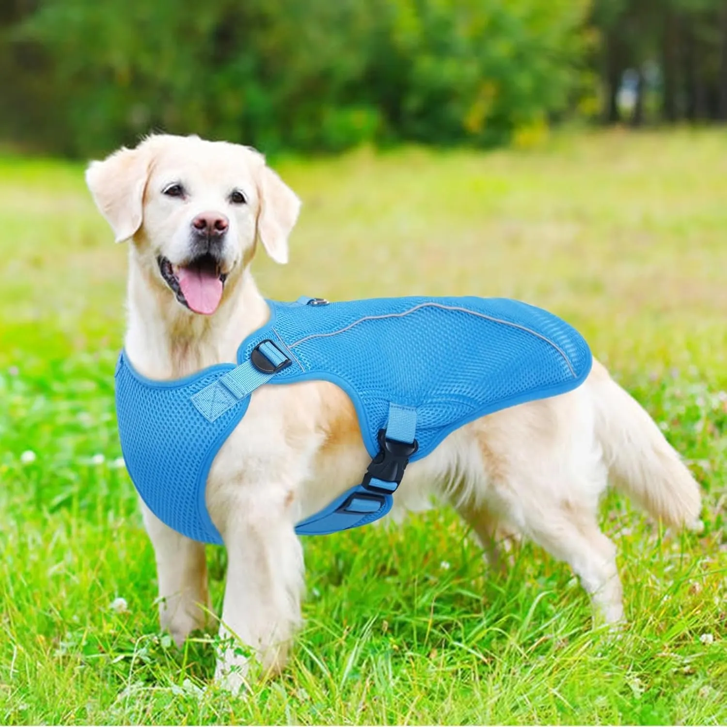 Kuoser Dog Cooling Vest Harness, Large Dog Cooler Jacket with Adjustable Buckle for Outdoor Beach, Hiking, Training Blue XL