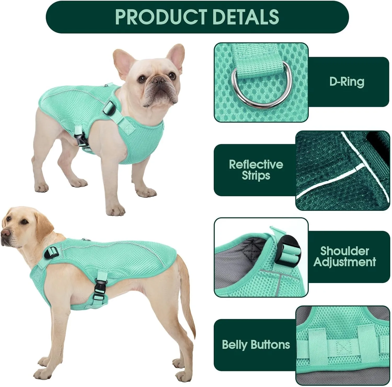 Kuoser Dog Cooling Vest Harness, Small Dog Cooler Jacket with Adjustable Buckle for Outdoor Beach, Hiking, Training Green M