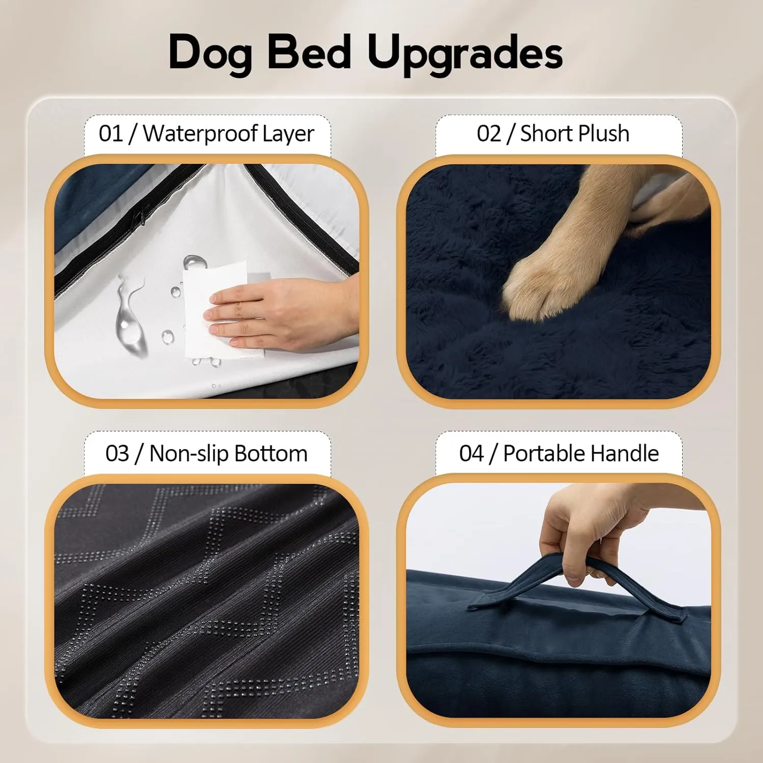 Large Orthopedic Dog Bed with Sides Big Dog Beds with Removable Washable Cover Non-Slip Waterproof Pet Bed for Medium Large Dogs - Navy Blue L